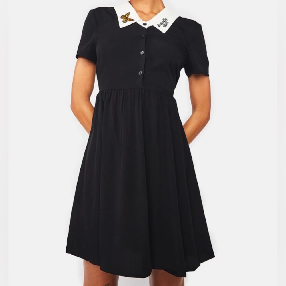 Dolls kill Dangerfield Butterfly Embroidered Dress / Size 10 / Black